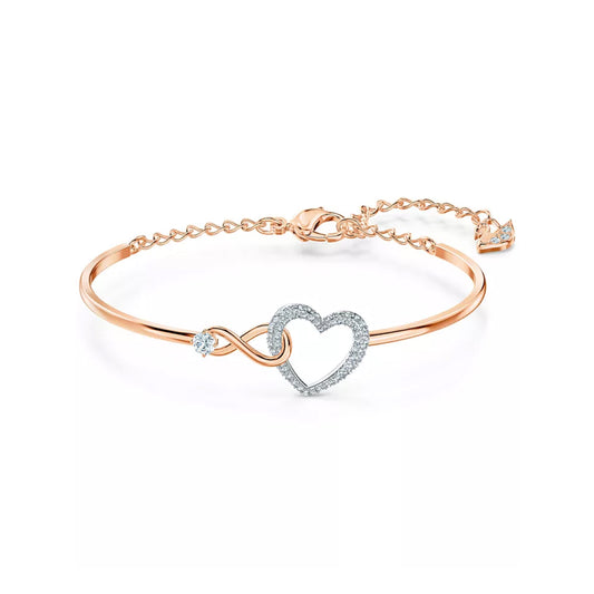 Swarovski Two-Tone Crystal Heart & Infinity Symbol Bangle Bracelet