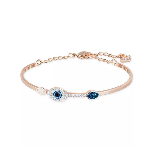 Swarovski Rose Gold-Tone and Blue Crystal Evil Eye Adjustable Bangle Bracelet