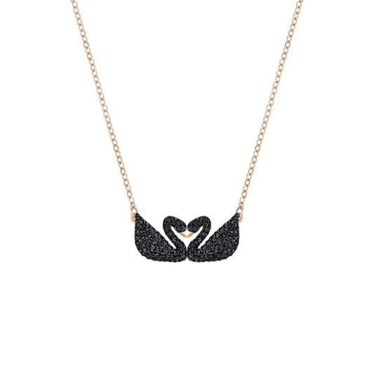 Swarovski Rose Gold-Tone Black Pave Swans Pendant Necklace