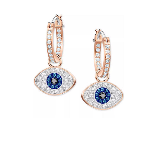 Swarovski Rose Gold-Tone Crystal Evil Eye Small Hoop Earrings